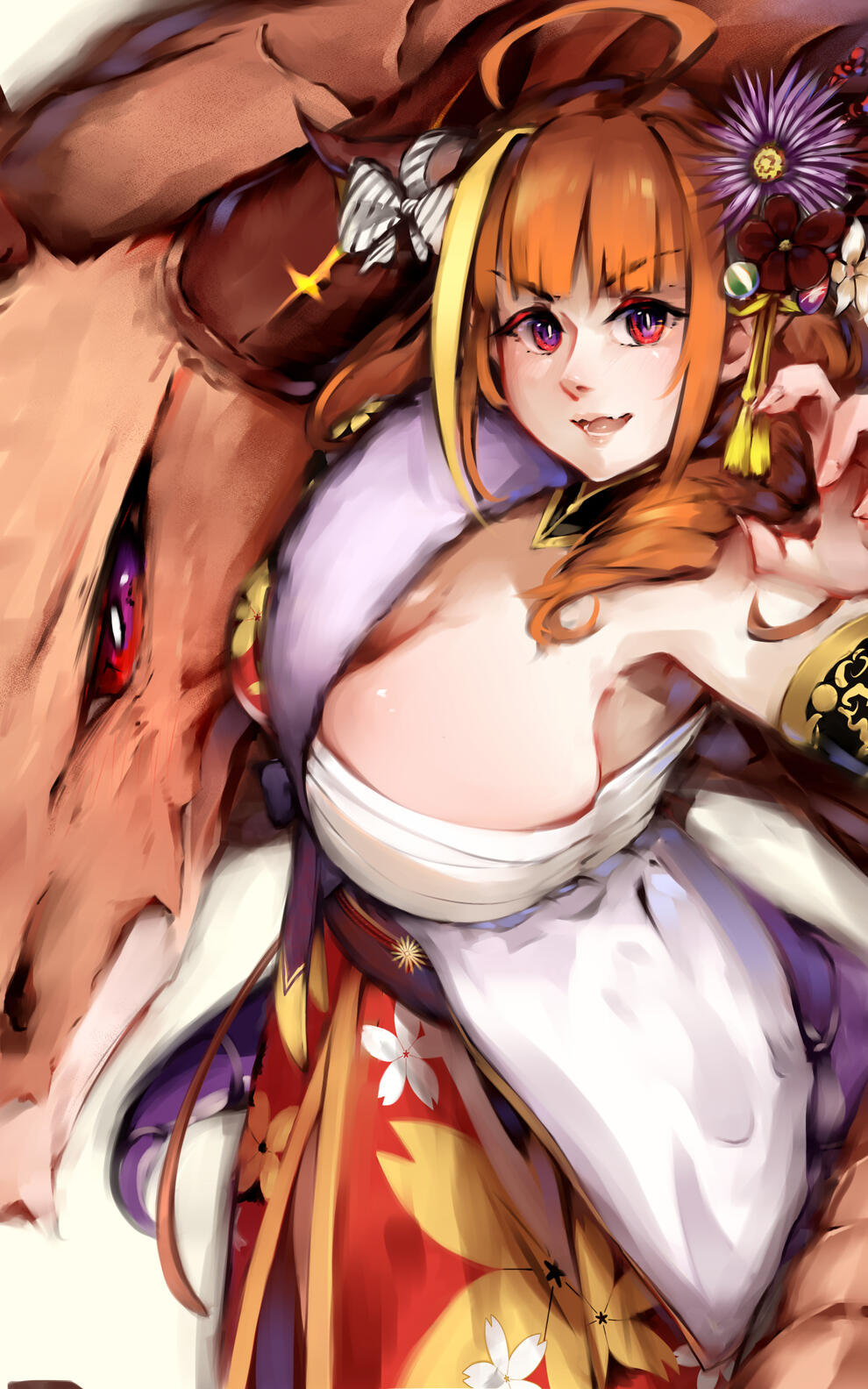 Digital fanart of Kiryu Coco, a dragon girl and Vtuber from Hololive, wearing Asian clothes and having an actual dragon behind her. Celebrational artwork for the Chinese zodiac "year of the dragon".